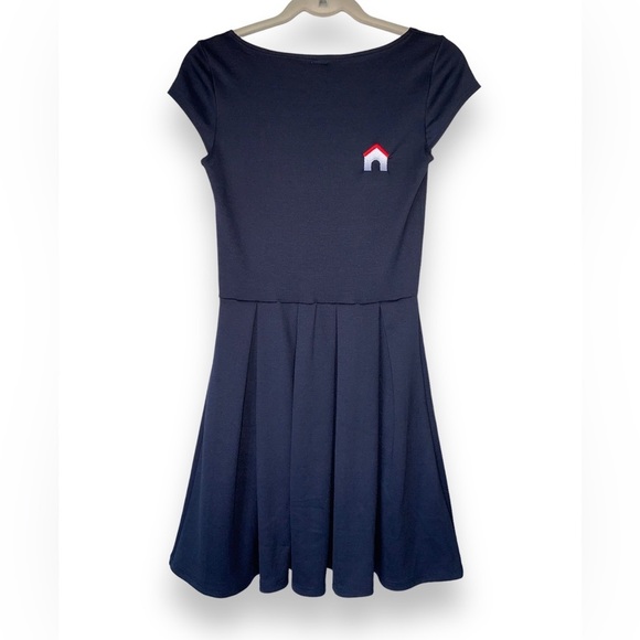 Twik Navy Blue Pleated Skirt Dog/Doghouse Golden Retriever Mini Dress Size XS - Picture 4 of 8